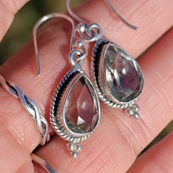 Prasiolite teardrop 925 sterling silver dangle earrings - Picture 16 of 16